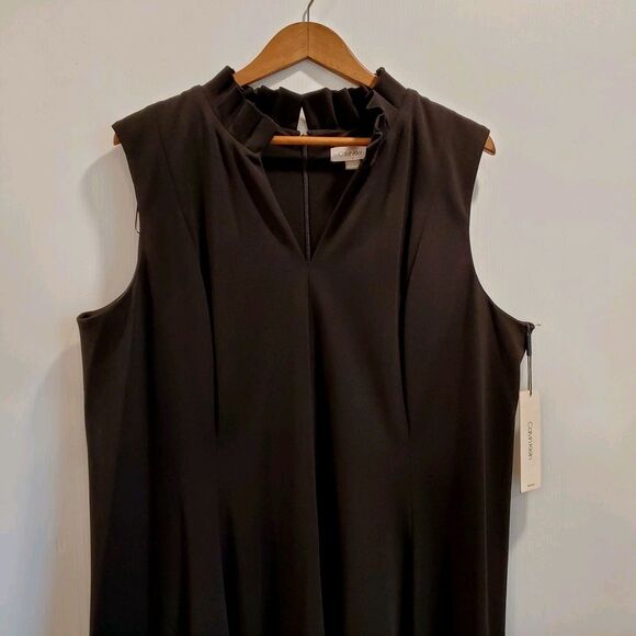 Calvin Klein Black Crepe Ruffle V-Neck Fit & Flare Dress Plus Size 20W NWT new - Picture 4 of 10